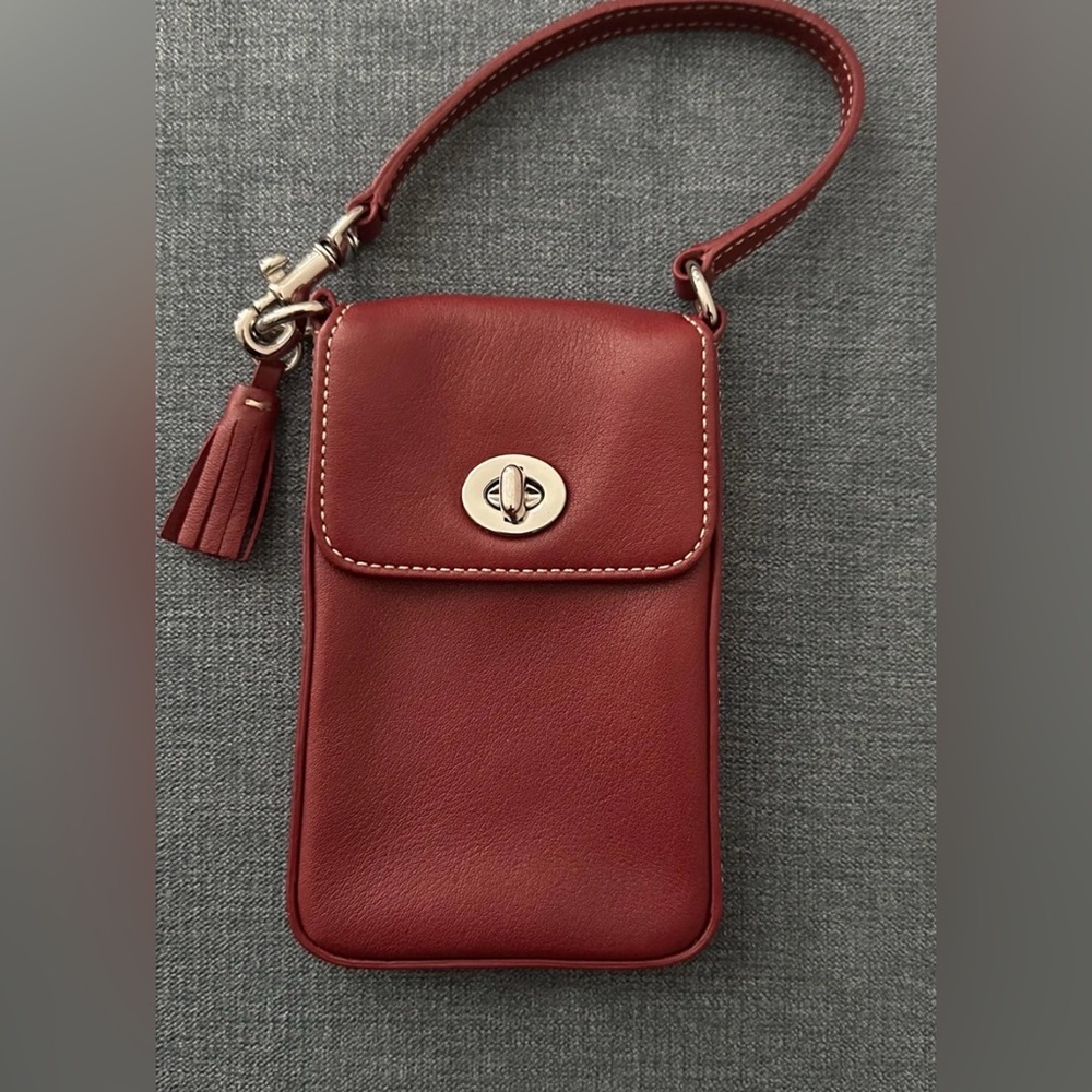 Vintage Coach Red Leather Wristlet with Tassel